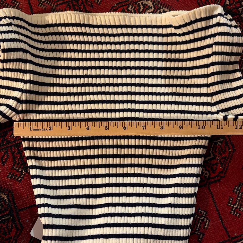 Commense Black & Cream Striped Bell-Sleeve Boatneck Top, NWT - Picture 10 of 10